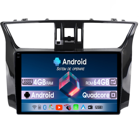 Nissan - Navigatie dedicata Nissan Sylphy 2003-2012, 4GB RAM 64GB ROM, Quadcore, Android 14, Display QLED  9", DSP, Carplay&Android Auto, Suport camere AHD