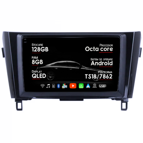 Navigatii Dedicate - Navigatie dedicata Nissan Qashqai, X-Trail 2013-2016, 8GB RAM 128GB ROM, Octacore, Platforma TS18, Android 14, Display QLED 10", Suporta camera 360", DSP, Carplay&Android Auto, SIM 4G, Ventilator A