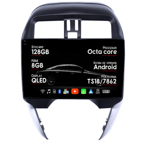 Navigatii Dedicate - Navigatie dedicata Nissan Sunny 2019, 8GB RAM 128GB ROM, Octacore, Platforma TS18, Android 14, Display QLED 9", Suporta camera 360", DSP, Carplay&Android Auto, SIM 4G, Ventilator Activ