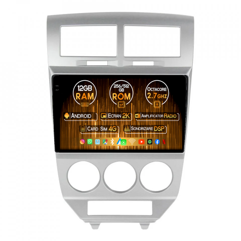 Dodge Caliber 2007-2014 - Navigatie dedicata Dodge Caliber 2007-2014, 12GB RAM 256GB ROM, Android 14, Rezolutie 2K, Display QLED, 9", DSP, Carplay, Android Auto, Internet, Youtube, Waze, Wi Fi, USB