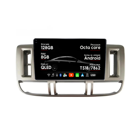 X-Trail 2000-2007 - Navigatie dedicata Nissan X-Trail 2001-2006, 8GB RAM 128GB ROM, Octacore, Platforma TS18, Android 14, Display QLED 9", Suporta camera 360", DSP, Carplay&AndroidAuto