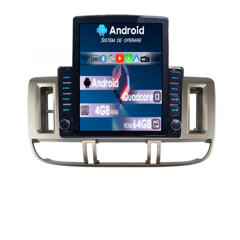 X-Trail 2000-2007 - Navigatie dedicata Nissan X-Trail 2001-2006 Tesla Style, 4GB RAM 64GB ROM, Procesor Quadcore, Android 14, Display QLED 9.7", DSP, Carplay&Android Auto