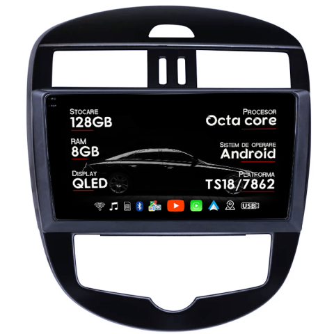 Navigatii Dedicate - Navigatie dedicata Nissan Tiida 2011-2015, 8GB RAM 128GB ROM, Octacore, Platforma TS18, Android 14, Display QLED 10", Suporta camera 360", DSP, Carplay&Android Auto, SIM 4G, Ventilator Activ