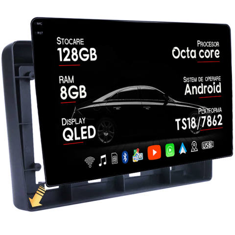 X-Trail 2000-2007 - Navigatie dedicata Nissan X-Trail 2000-2007, 8GB RAM 128GB ROM, Octacore, Platforma TS18, Android 13, Display QLED 10”, Suporta camera 360º, DSP, Carplay&Android Auto, SIM 4G, Ventilator Activ