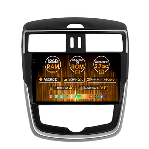 Navigatii Dedicate - Navigatie dedicata Nissan Tiida 2016-2020, 12GB RAM 256GB ROM, Android 14, Rezolutie 2K, Display QLED, 9", DSP, Carplay, Android Auto, Internet, Youtube, Waze, Wi Fi, USB
