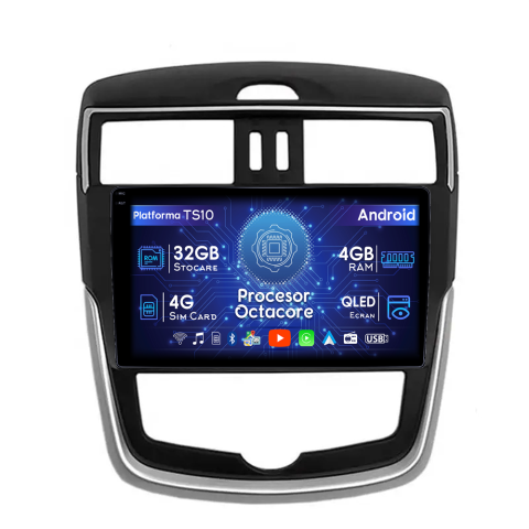 Tiida 2016-2020 - Navigatie dedicata Nissan Tiida 2016-2020, 4GB RAM 32GB ROM, Octacore, Android 14, Display QLED  9", DSP, Carplay&Android Auto, SIM 4G, Bluetooth, Ventilator Activ