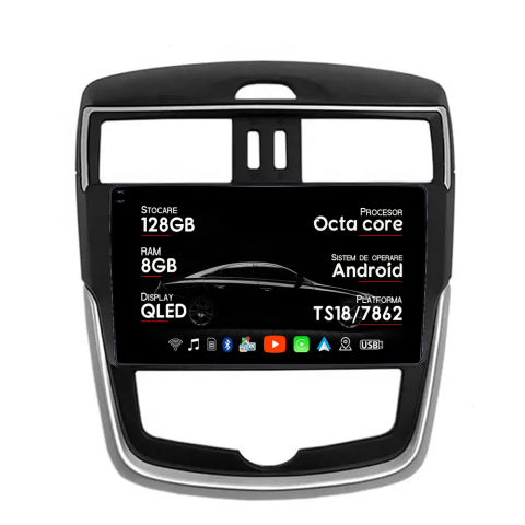 Tiida 2016-2020 - Navigatie dedicata Nissan Tiida 2016-2020, 8GB RAM 128GB ROM, Octacore, Platforma TS18, Android 14, Display QLED 9", Suporta camera 360", DSP, Carplay&AndroidAuto
