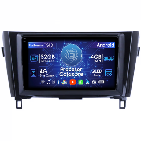 Qashqai (2013-2018) - Navigatie dedicata Nissan X-Trail, Qashqai 2013-2018, 4GB RAM 32GB ROM, Octacore, Android 14, Display QLED 1K 10", DSP, Carplay&Android Auto, SIM 4G, Bluetooth, Ventilator Activ
