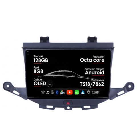 Astra K 2016-2020 - Navigatie dedicata Opel Astra K 2016-2020, 8GB RAM 128GB ROM, Octacore, Platforma TS18, Android 14, Display QLED 9", Suporta camera 360", DSP, Carplay&Android Auto, SIM 4G, Ventilator Activ