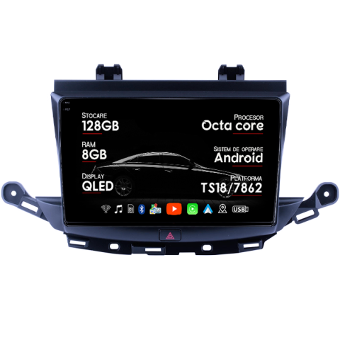 Astra K 2015+ Sedan - Navigatie dedicata OPEL ASTRA K, 8GB RAM 128GB ROM, Octacore, Platforma TS18, Android 14, Display QLED 9", Suporta camera 360", DSP, Carplay&Android Auto, SIM 4G, Ventilator Activ