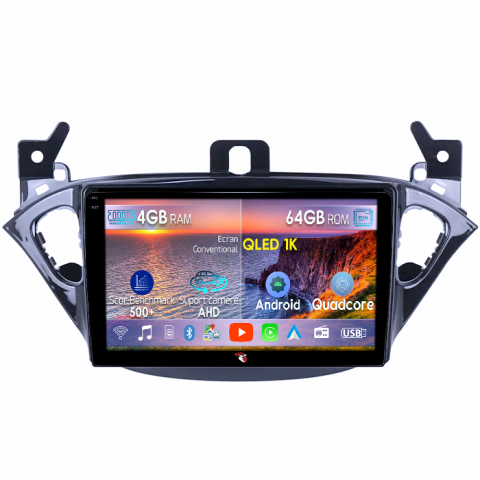 Opel - Navigatie dedicata Opel Corsa 2014-2019, 4GB RAM 64GB ROM, Octacore, Android 14, Display QLED 1K 9", Carplay&Android Auto, SIM 4G, Ventilator Activ