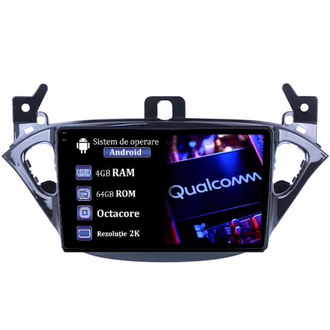 Opel - Navigatie dedicata Opel Corsa 2014-2019, 4GB RAM 64GB ROM, Procesor Qualcomm Octacore, Android 14, Rezolutie 2K, Display QLED 9", DSP, Carplay&Android Auto, SIM 4G