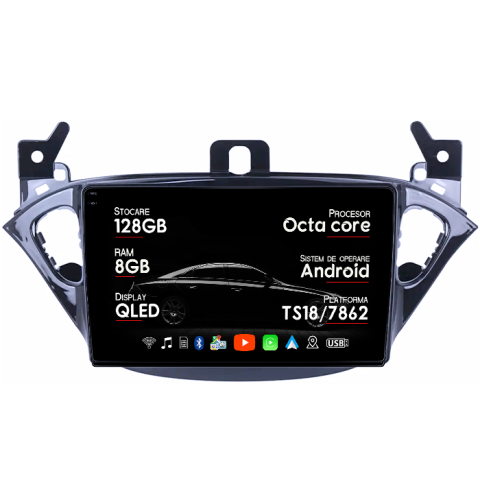 Opel Corsa 2014-2019 - Navigatie dedicata Opel Corsa 2014-2019, 8GB RAM 128GB ROM, Octacore, Platforma TS18, Android 13, Display QLED 9”, Suporta camera 360º, DSP, Carplay&Android Auto, SIM 4G, Ventilator Activ