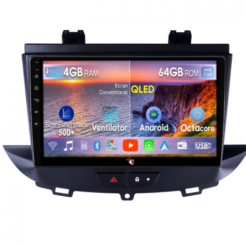Crossland/Grandland X 2017-2021 - Navigatie dedicata Opel Crossland/Grandland X 2017-2021, 4GB RAM 64GB ROM, Octacore, Android 14, Display QLED 9", DSP, Carplay&Android Auto, SIM 4G, Ventilator Activ