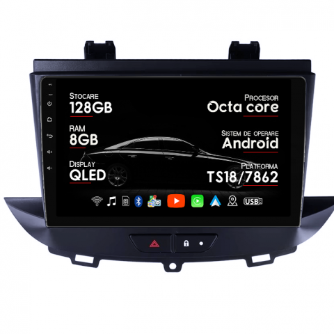 Crossland/Grandland X 2017-2021 - Navigatie dedicata Opel Crossland/Grandland X 2017-2021, 8GB RAM 128GB ROM, Octacore, Platforma TS18, Android 14, Display QLED 9”, Suporta camera 360º, DSP, Carplay&Android Auto, SIM 4G, Ventilator Ac
