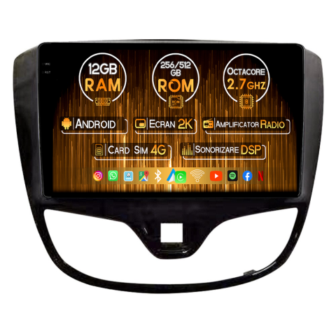 Karl Vinfast Fadil 2017-2020 - Navigatie dedicata Opel Karl Vinfast Fadil 2017-2020, 12GB RAM 256GB ROM, Android 14, Rezolutie 2K, Display QLED, 9", DSP, Carplay, Android Auto, Internet, Youtube, Waze, Wi Fi, USB