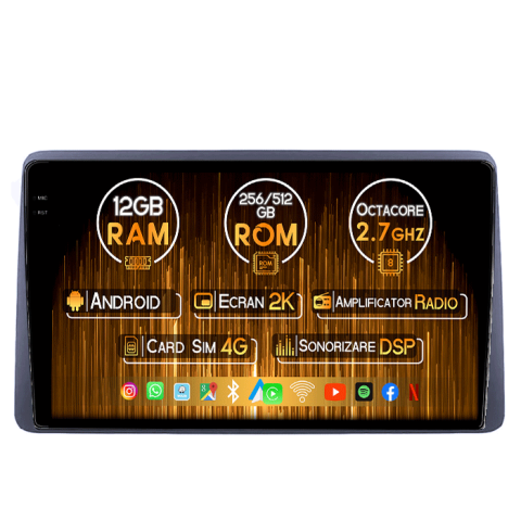 Dacia - Navigatie dedicata Dacia Duster/Arkana 2017-2021, 12GB RAM 256GB ROM, Android 14, Rezolutie 2K, Display QLED, 10", DSP, Carplay, Android Auto, Internet, Youtube, Waze, Wi Fi, USB