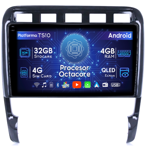 Porsche - Navigatie dedicata Porsche Cayenne 2002-2010, 4GB RAM 32GB ROM, Octacore, Android 14, Display QLED  9", DSP, Carplay&Android Auto, SIM 4G, Bluetooth, Ventilator Activ