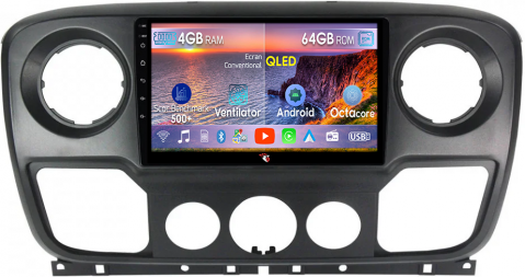 Renault - Navigatie dedicata Opel Movano, Renault Master 2020-2021, 4GB RAM 64GB ROM, Octacore, Android 14, Display QLED 9", DSP, Carplay&Android Auto, SIM 4G, Ventilator Activ