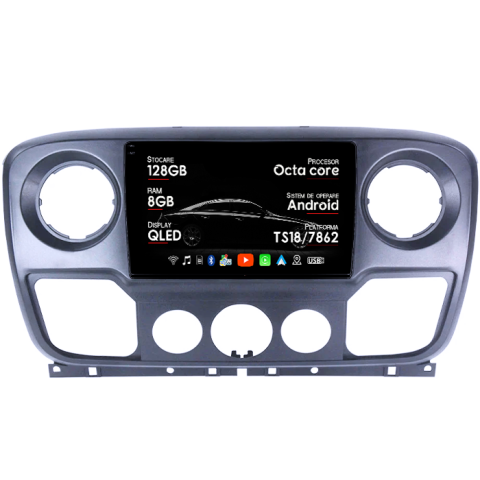 Master 2010-2021 - Navigatie dedicata Opel Movano, Renault Master 2020-2021, 8GB RAM 128GB ROM, Octacore, Platforma TS18, Android 13, Display QLED 10”, Suporta camera 360º, DSP, Carplay&Android Auto, SIM 4G, Ventilator