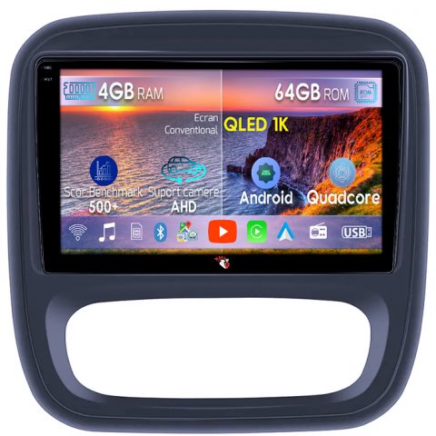 Opel - Navigatie dedicata Opel Vivaro B 2014-2018, 4GB RAM 64GB ROM, Octacore, Android 14, Display QLED 1K 9", Carplay&Android Auto, SIM 4G, Ventilator Activ