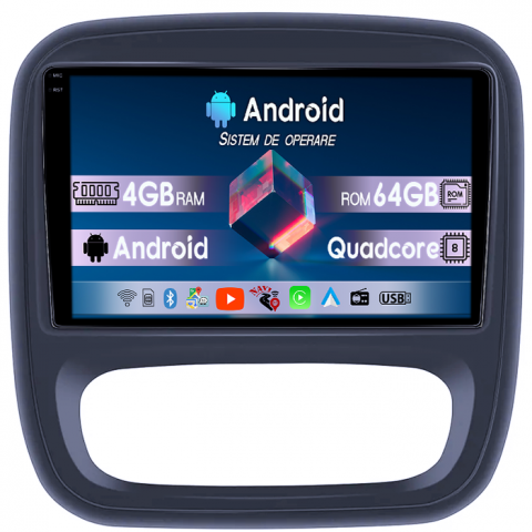 Opel - Navigatie dedicata Opel Vivaro B 2014-2018, 4GB RAM 64GB ROM, Quad Core, Display 9" QLED  Carplay, Android 14, Bluetooth, Magazin Play, Suport Camere AHD