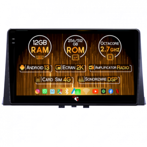 Peugeot - Navigatie dedicata Partner 2018+, 12GB RAM 256GB ROM, Android 13, Rezolutie 2K, Display QLED 9", DSP, Carplay, SIM 4G
