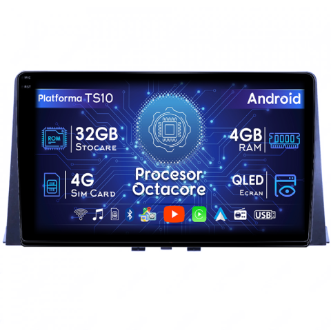 Partner 2018+ - Navigatie dedicata Partner 2018+, 4GB RAM 32GB ROM, Octacore, Android 14, Display QLED 1K 9", DSP, Carplay&Android Auto, SIM 4G, Bluetooth, Ventilator Activ