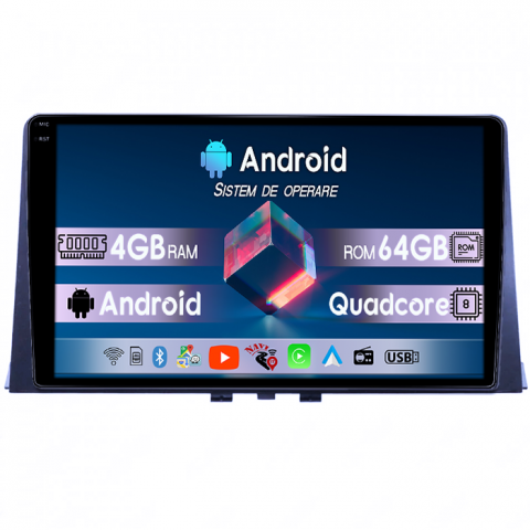 Peugeot - Navigatie dedicata Partner 2018, 4GB RAM 64GB ROM, Quad Core, Display 9" QLED 1K, Carplay, Android 14,Suport Camere AHD