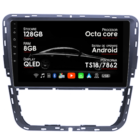 Navigatii Dedicate - Navigatie dedicata Passat 2012-2015, 8GB RAM 128GB ROM, Octacore, Platforma TS18, Android 14, Display QLED 9”, Suporta camera 360º, DSP, Carplay&Android Auto, SIM 4G, Ventilator Activ