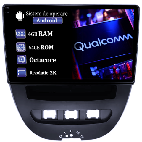 Peugeot 107 - Navigatie dedicata Peugeot 107 2009-2015, 4GB RAM 64GB ROM, Procesor Qualcomm Octacore, Android 14, Rezolutie 2K, Display QLED 9", DSP, Carplay&Android Auto, SIM 4G