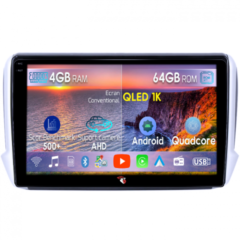 Peugeot - Navigatie dedicata Peugeot 2008 2013-2020, 4GB RAM 64GB ROM, Octacore, Android 14, Display QLED 1K 10", Carplay&Android Auto, SIM 4G, Ventilator Activ