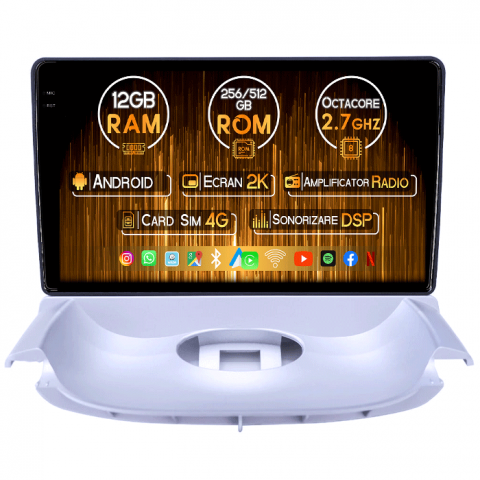 Peugeot - Navigatie dedicata Peugeot 206 1998-2009, 12GB RAM 256GB ROM, Android 13, Rezolutie 2K, Display QLED 9", DSP, Carplay&Android Auto, SIM 4G, Ventilator Activ, Suport Camere 360