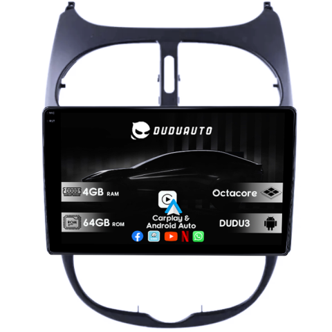 Peugeot 206 1998-2009 - Navigatie dedicata Peugeot 206, DUDU3, 4GB RAM 64GB ROM, Octacore, Platforma 8581, Android, Display QLED 9", DSP, Carplay&AndroidAuto