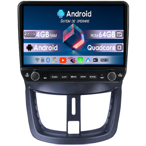 Navigatii Dedicate - Navigatie dedicata Peugeot 207 Tesla cu butoane rotative model 2024, 4GB RAM 64GB ROM, Procesor Quadcore, Android 14, Display QLED 10", DSP, Carplay&Android Auto