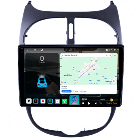 Navigatie dedicata Peugeot 206 2004-2008, 4GB RAM 64GB ROM, Octacore, Android 14, Display QLED 1K 9", Carplay&Android Auto, SIM 4G, Ventilator Activ [1]