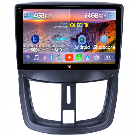 Peugeot 207 - Navigatie dedicata Peugeot 207 2006-2015, 4GB RAM 64GB ROM, Octacore, Android 14, Display QLED 1K 9", Carplay&Android Auto, SIM 4G, Ventilator Activ