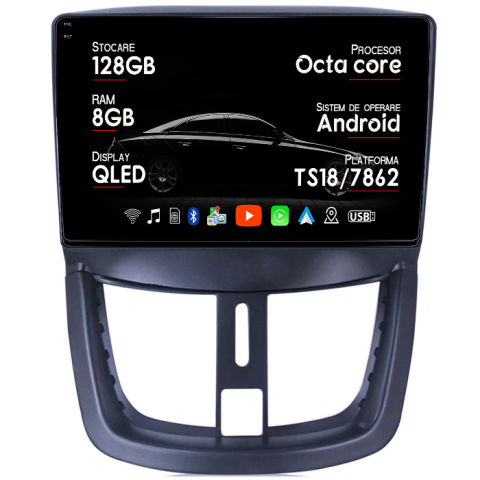 207 2006-2015 - Navigatie dedicata Peugeot 207 2006-2015, 8GB RAM 128GB ROM, Octacore, Platforma TS18, Android 13, Display QLED 9”, Suporta camera 360º, DSP, Carplay&Android Auto, SIM 4G, Ventilator Activ