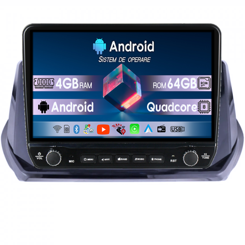 Peugeot 208 - Navigatie dedicata Peugeot 208 Tesla cu butoane rotative model 2024, 4GB RAM 64GB ROM, Procesor Quadcore, Android 14, Display QLED 10", DSP, Carplay&Android Auto