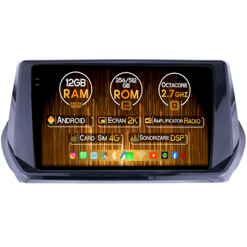 Peugeot - Navigatie dedicata Peugeot 208 / 2008 2019+, 12GB RAM 256GB ROM, Android 13, Rezolutie 2K, Display QLED, 9", DSP, Carplay, Android Auto, Internet, Youtube