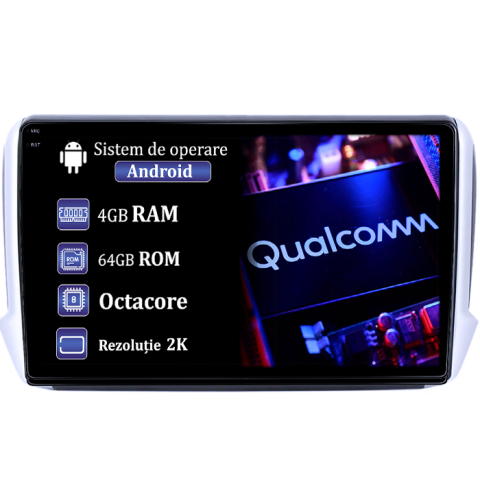 Navigatii Dedicate - Navigatie dedicata Peugeot 208 / 2008 2012-2020, 4GB RAM 64GB ROM, Procesor Qualcomm Octacore, Android 14, Rezolutie 2K, Display QLED 9", DSP, Carplay&Android Auto, SIM 4G