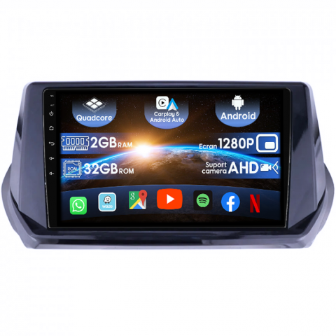 Peugeot 2008 - (Resigilata) Navigatie dedicata Peugeot 208/2008 2019+, 2GB RAM 32GB ROM, Quad Core, Display 9" IPS Full HD, Carplay&Android Auto, Android 14, Suport camere AHD