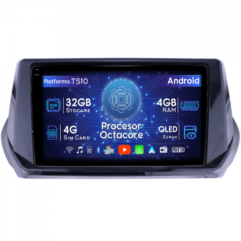 Peugeot 2008 - Navigatie dedicata Peugeot 208/2008 2019+, 4GB RAM 32GB ROM, Octacore, Android 14, Display QLED 1K 9", DSP, Carplay&Android Auto, SIM 4G, Bluetooth, Ventilator Activ