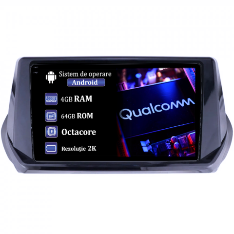 Peugeot 208 - Navigatie dedicata Peugeot 208/2008 2019+, 4GB RAM 64GB ROM, Procesor Qualcomm Octacore, Android 14, Rezolutie 2K, Display QLED 9", DSP, Carplay&Android Auto, SIM 4G
