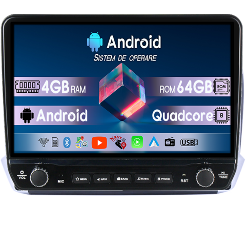 Peugeot 208 - Navigatie dedicata Peugeot 208/2008 2012-2020 Tesla cu butoane rotative model 2024, 4GB RAM 64GB ROM, Procesor Quadcore, Android 14, Display QLED 10", DSP, Carplay&Android Auto