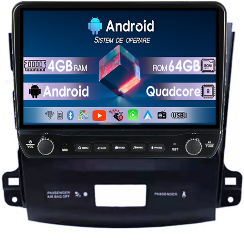 Navigatii Dedicate - Navigatie dedicata Peugeot 4007 2007-2012 Tesla cu butoane rotative model 2024, 4GB RAM 64GB ROM, Procesor Quadcore, Android 14, Display QLED 10", DSP, Carplay&Android Auto