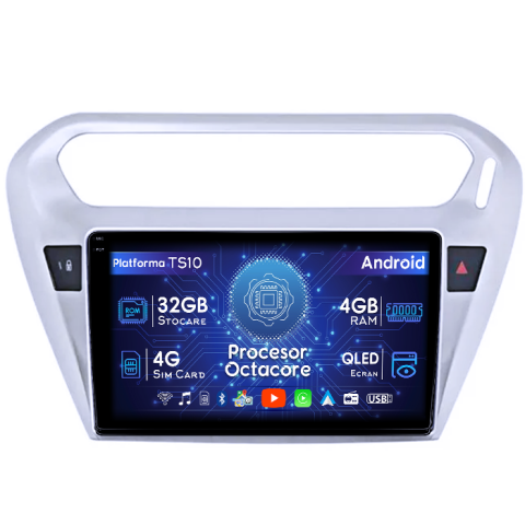 301 2013-2016 - Navigatie dedicata Peugeot 301 2013-2016, 4GB RAM 32GB ROM, Octacore, Android 14, Display QLED 1K 9", DSP, Carplay&Android Auto, SIM 4G, Bluetooth, Ventilator Activ