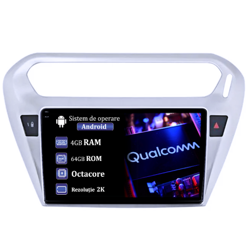 Peugeot 301 - Navigatie dedicata Peugeot 301 2013-2016C-Elysee 2012, 4GB RAM 64GB ROM, Procesor Qualcomm Octacore, Android 14, Rezolutie 2K, Display QLED 9", DSP, Carplay&Android Auto, SIM 4G
