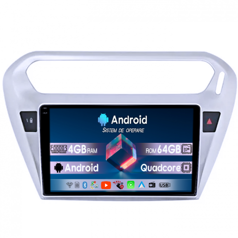 Citroen - Navigatie dedicata Peugeot 301 2013-2016C-Elysee 2012, 4GB RAM 64GB ROM, Quad Core, Display 9" QLED 1K, Carplay, Android 14, Bluetooth, Magazin Play, Suport Camere AHD