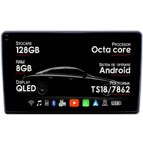 Navigatii Dedicate - Navigatie dedicata Peugeot 307 2001-2008, 8GB RAM 128GB ROM, Octacore, Platforma TS18, Android 14, Display QLED 9", Suporta camera 360", DSP, Carplay&Android Auto, SIM 4G, Ventilator Activ